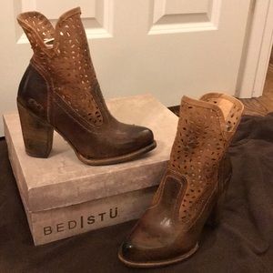 Laser Cut REAL Leather Heeled Ankle Boot